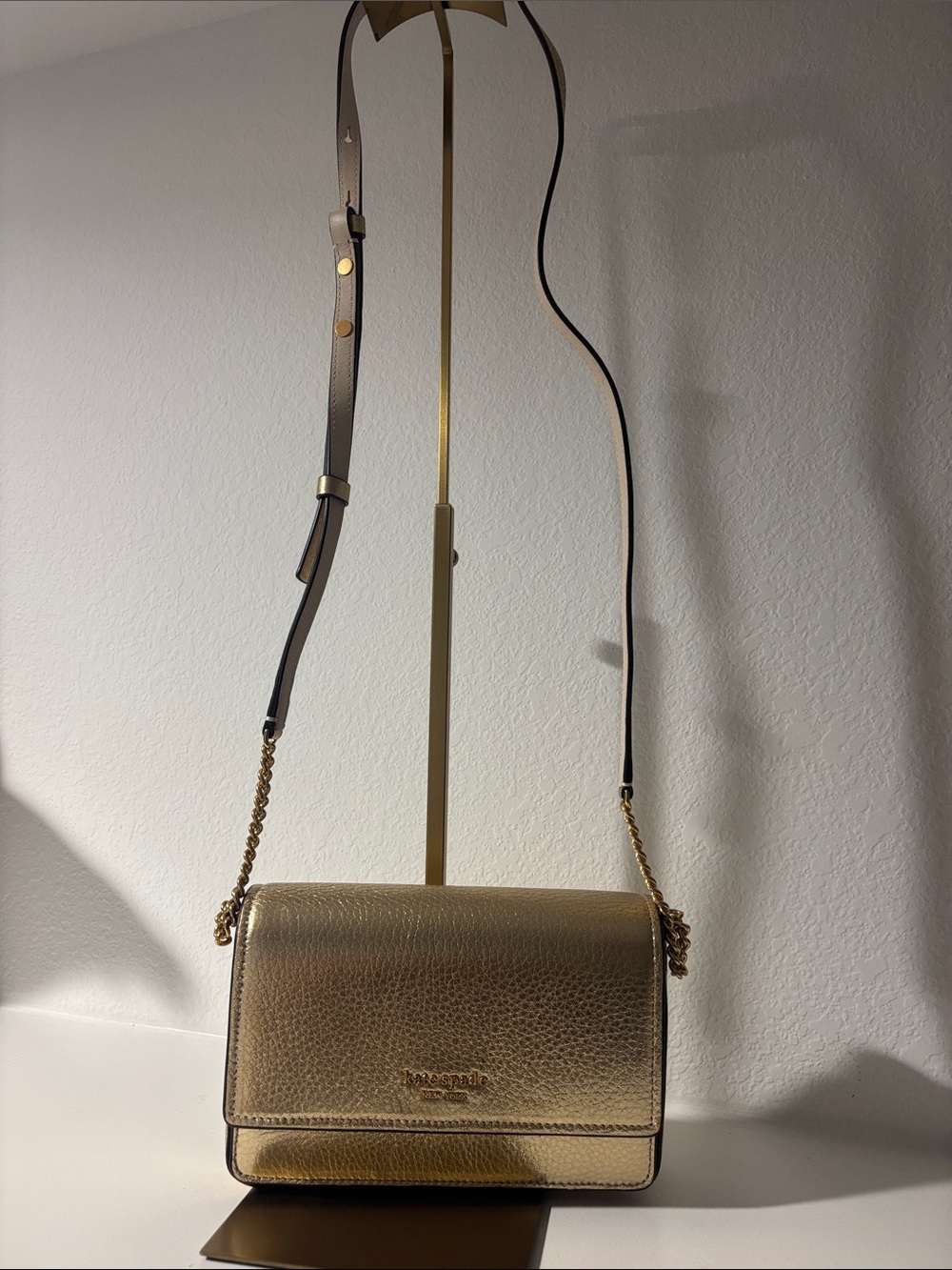 kate spade Gold Metallic Pebbled Leather Crossbody Bag